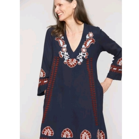 Roberta Roller Rabbit Navy and Red Embroidered Cotton Midi Dress - XL / L - Picture 3 of 14